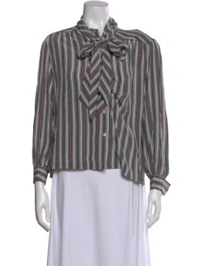 Pre-owned Halston Iii Silk Striped Button-up Top W/ Tags In Multi