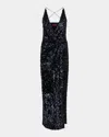 Halston Katri Draped Open-back Sequin Column Gown In Blue