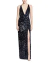 Halston Katri Draped Open-back Sequin Column Gown In Multi