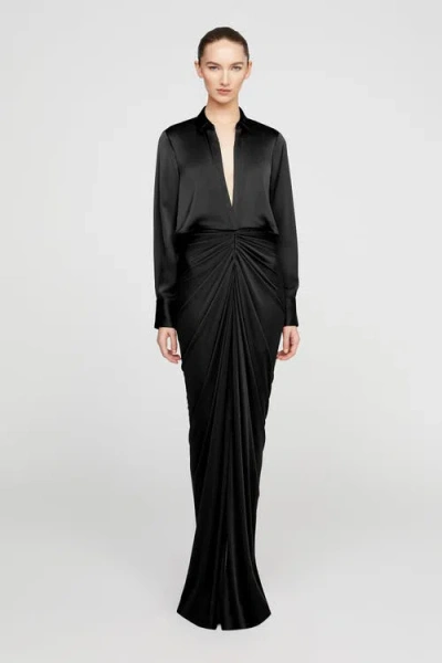 Halston Katrine Jersey And Satin Gown In Black