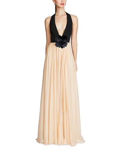 Halston Kinslee Crepe And Chiffon Gown In Black Nude