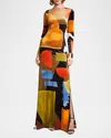 Halston Klara Geometric-print Velvet Gown In Abstract Shapes