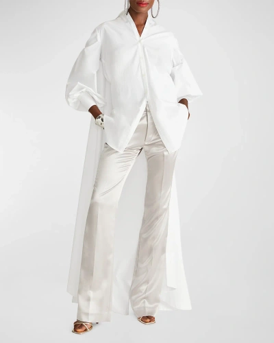 Halston Korina Bishop-sleeve Cotton Poplin Cape Shirt In White