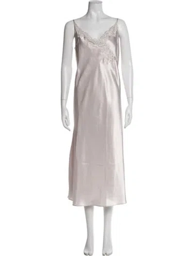 Pre-owned Halston Lace Pattern Lace Trim Embellishment Nightgown In Neutral