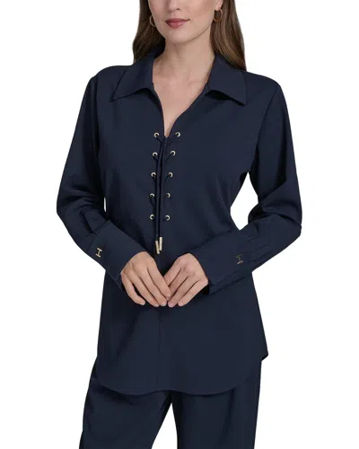 Halston Lace-up Blouse In Blue