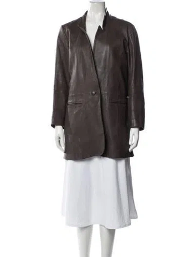 Pre-owned Halston Lamb Leather Blazer In Brown