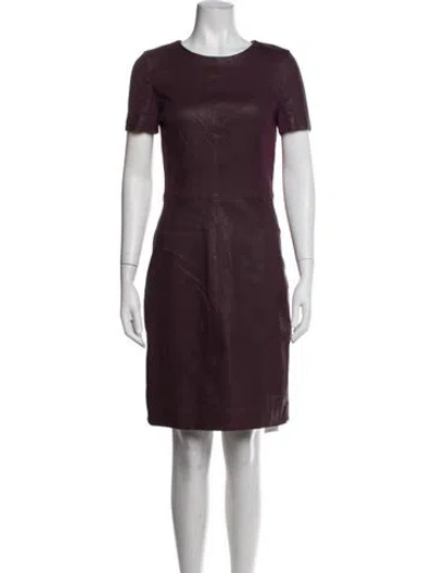 Pre-owned Halston Lamb Leather Knee-length Dress In Purple