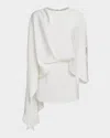 Halston Laure Asymmetric Draped Crepe Mini Dress In Ivory