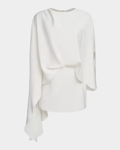 Halston Laure Asymmetric Draped Crepe Mini Dress In Ivory