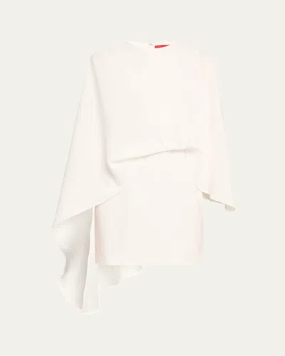 Halston Laure Asymmetric Draped Crepe Mini Dress In Ivory