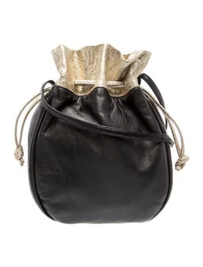 Pre-owned Halston Leather Bucket Bag Vintage In Black