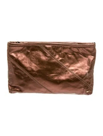 Pre-owned Halston Leather Clutch In Brown