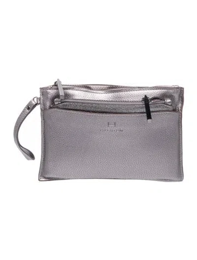 Pre-owned Halston Leather Clutch In Gray