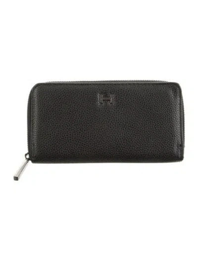 Pre-owned Halston Leather Continental Wallet In Black