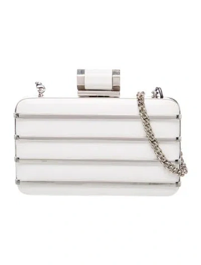 Pre-owned Halston Leather Minaudière In Silver