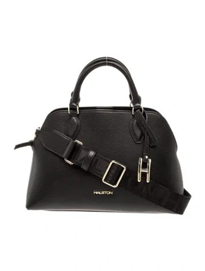 Pre-owned Halston Leather Top Handle Bag In Black
