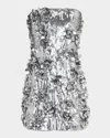 Halston Leela Strapless Floral Applique Sequin Mini Dress In Gray