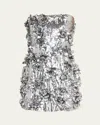 Halston Leela Strapless Floral Applique Sequin Mini Dress In Gray