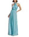 Halston Leilani Pleated Gown In Aqua
