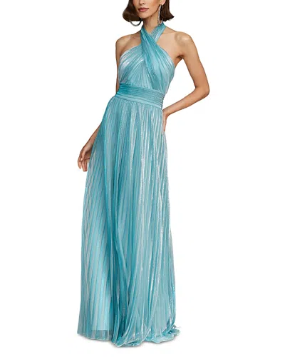 Halston Leilani Pleated Gown In Aqua