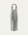 Halston Leonie Deep V-neck Disco Jersey Midi Dress In Metallic