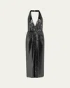 Halston Leonie Deep V-neck Disco Jersey Midi Dress In Black