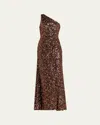 Halston Lexi One-shoulder Sequin Gown In Multi
