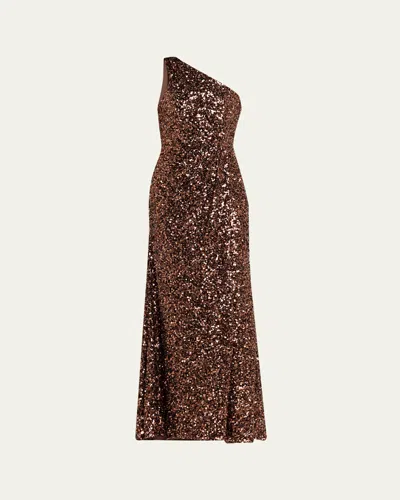 Halston Lexi One-shoulder Sequin Gown In Multi