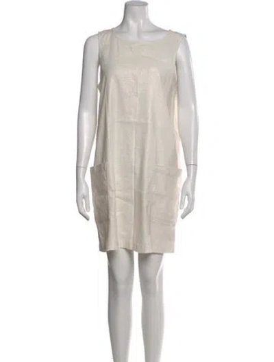 Pre-owned Halston Linen Knee-length Dress In White