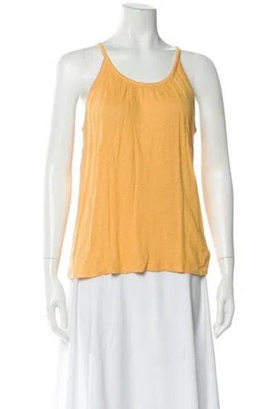 Pre-owned Halston Linen Scoop Neck Top In Yellow