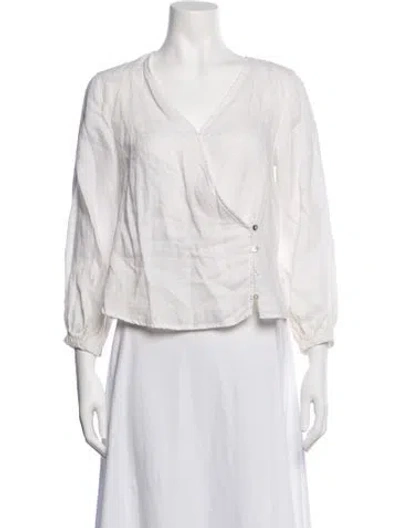 Pre-owned Halston Linen V-neck Blouse In Neutrals