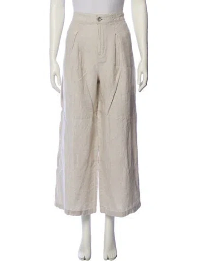 Pre-owned Halston Linen Wide Leg Pants In Neutral