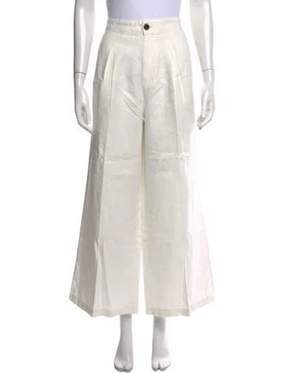Pre-owned Halston Linen Wide Leg Pants In White