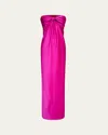 Halston Lisette Strapless Front-knot Satin Gown In Shocking Pink