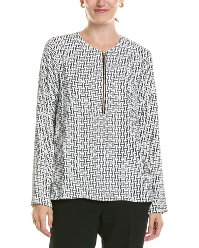 Halston Logo Zip-up V-neck Blouse In White