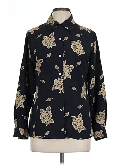 Pre-owned Halston Long Sleeve Blouse In Black