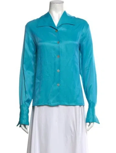 Pre-owned Halston Long Sleeve Blouse In Blue