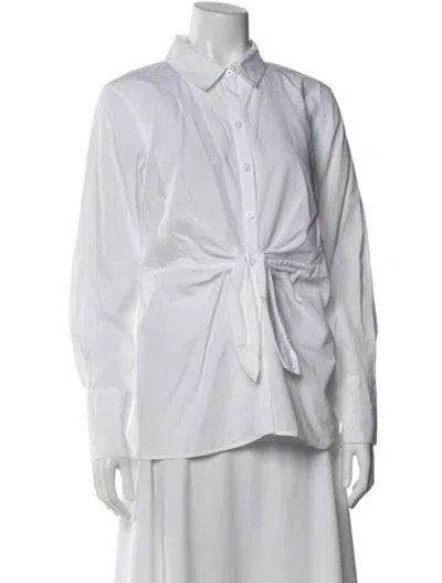 Pre-owned Halston Long Sleeve Blouse In White