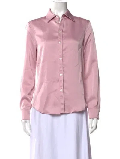 Pre-owned Halston Long Sleeve Button-up Top In Pink