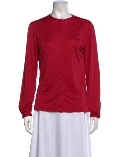 Pre-owned Halston Long Sleeve Button-up Top In Red