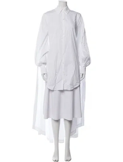 Pre-owned Halston Long Sleeve Button-up Top W/ Tags In White