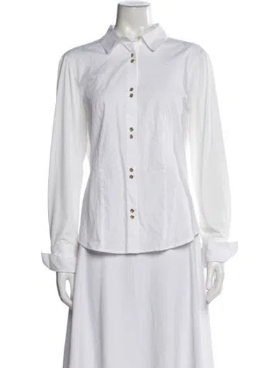 Pre-owned Halston Long Sleeve Button-up Top In White