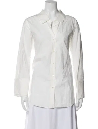 Pre-owned Halston Long Sleeve Button-up Top In White