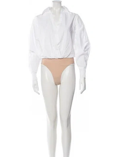 Pre-owned Halston Long Sleeve Button-up Top In White