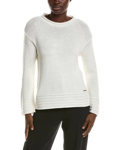 Halston Long Sleeve Crew Neck Sweater In White