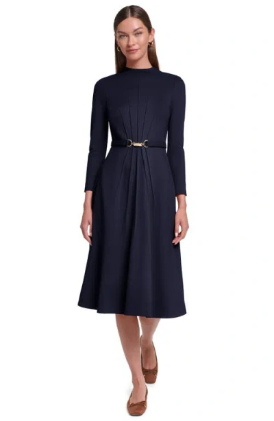 Halston Long Sleeve Knit Midi Dress With Hardware In Blue