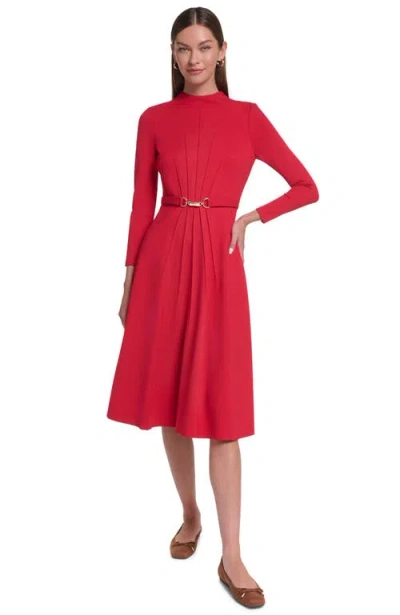 Halston Long Sleeve Knit Midi Dress With Hardware In Red