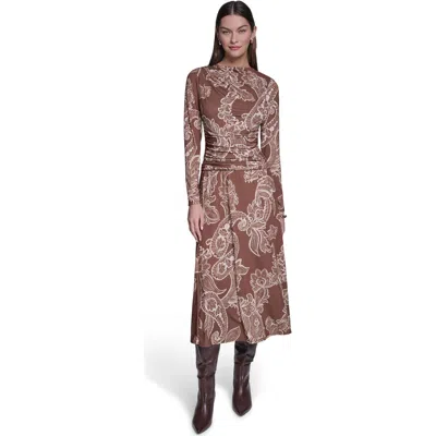 Halston Long Sleeve Paisley Printed Jersey Midi Dress In Multi