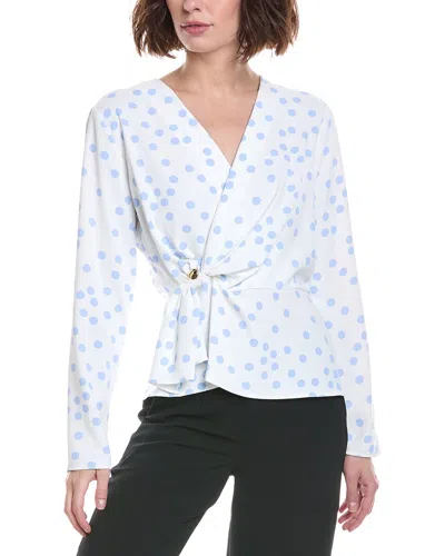 Halston Long Sleeve Polka Dot Wrap Top In Yellow