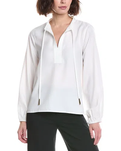 Halston Long Sleeve Tassel Front Blouse In White